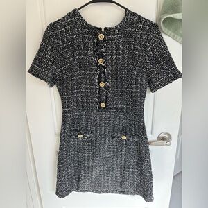 BeBop Monochrome Tweed Dress with Gold Accents